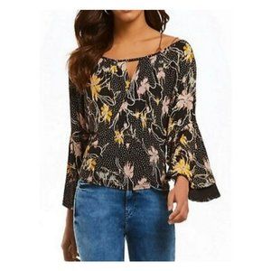 Free People Last Time Draped Bell Sleeve Top Black Combo Size XS